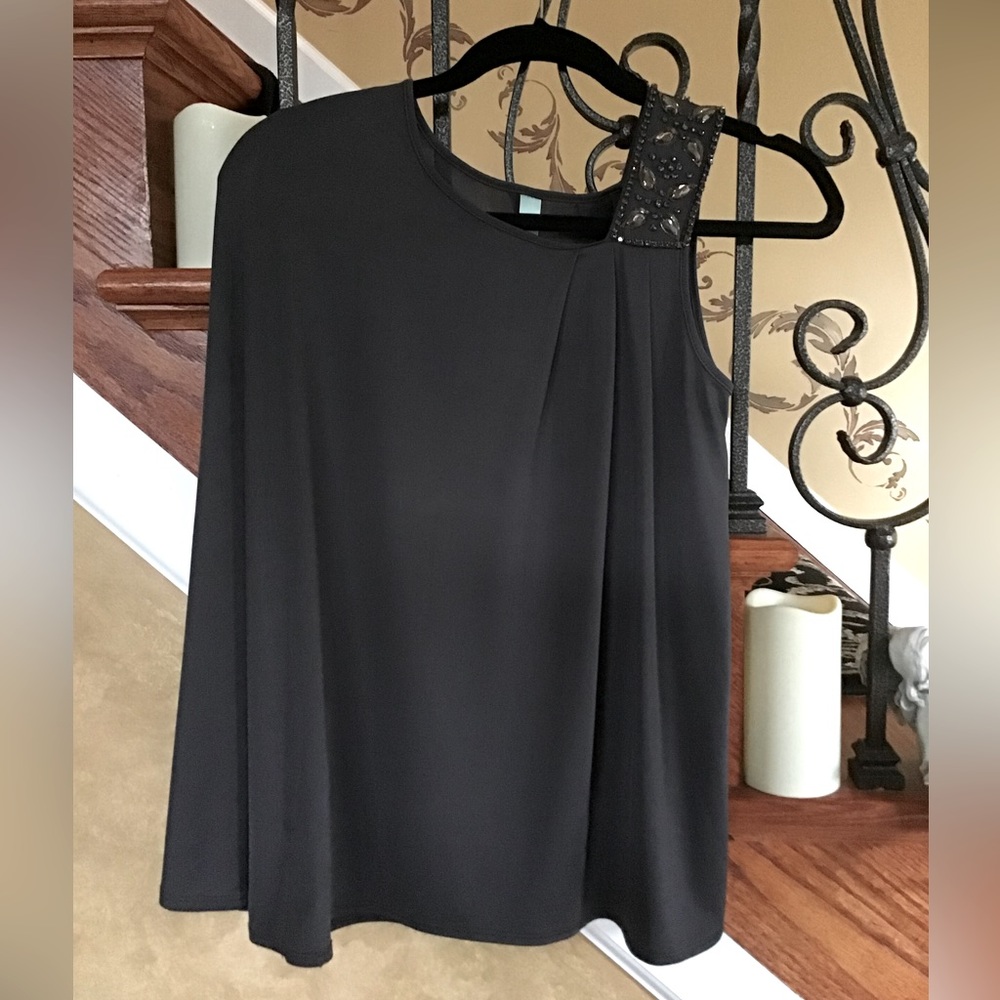 Jaloux Grey Pullover Embellished Tank Strap With Batwing Sleeve Blouse